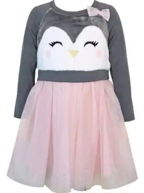 Zunie • NWT Girls Grey & Pink Penguin Tulle Dress